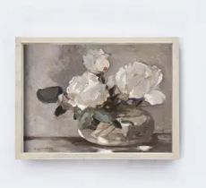 Vintage Art Print Framed | Neutral Vase Painting