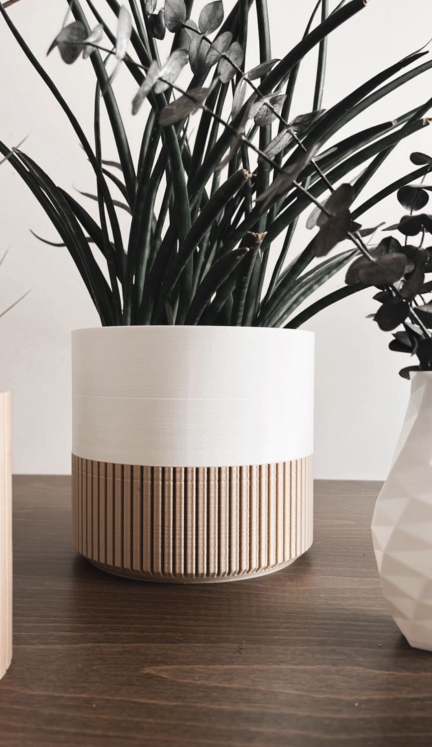 White and Wood Plant Pot