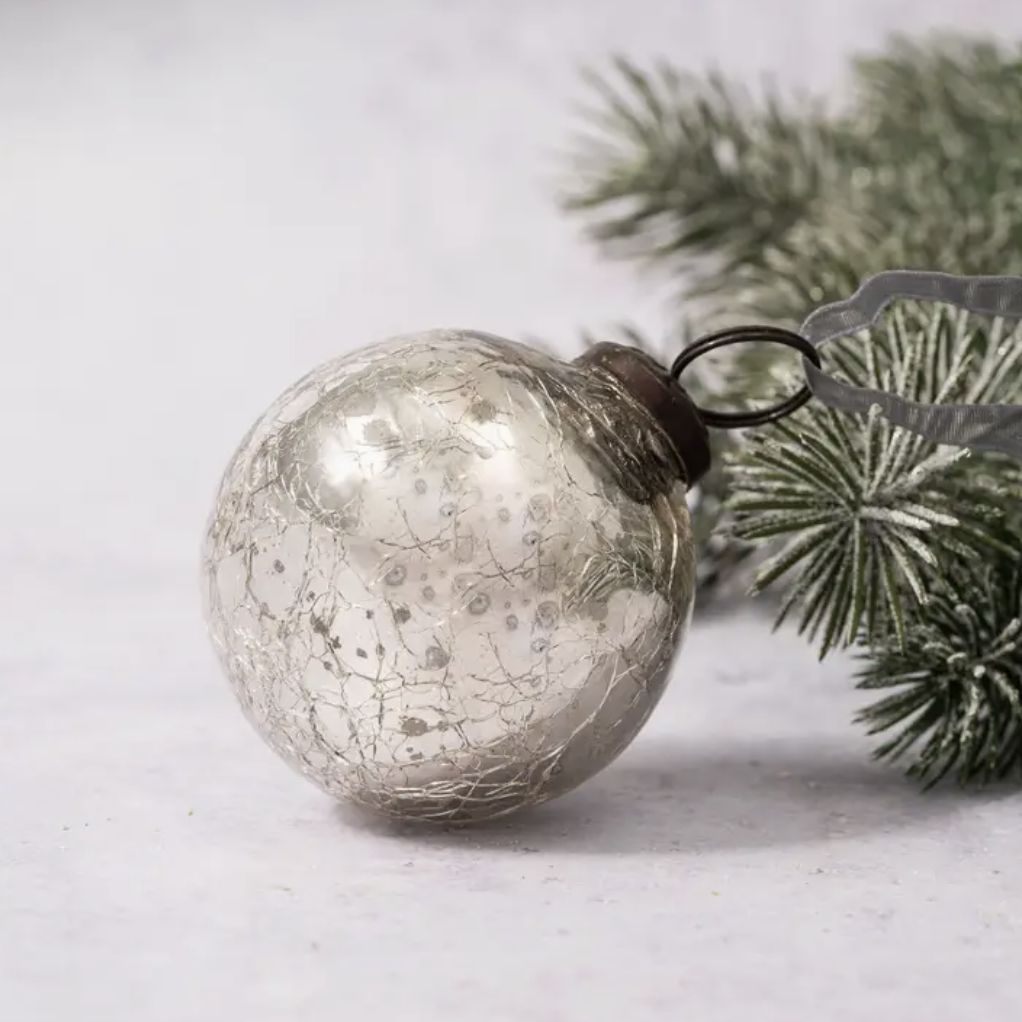 Silver Crackle Glass Ornament | 2&quot;