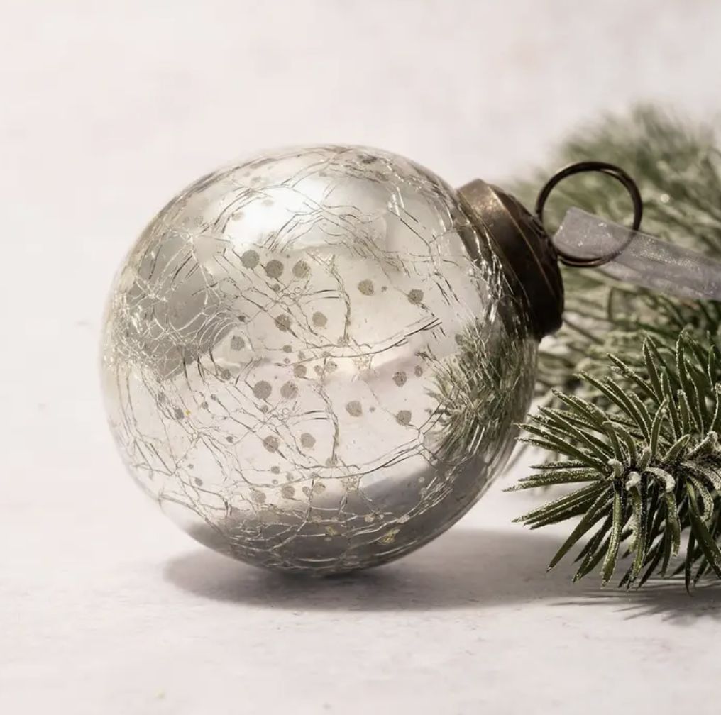Silver Crackle Glass Ornament | 3&quot;