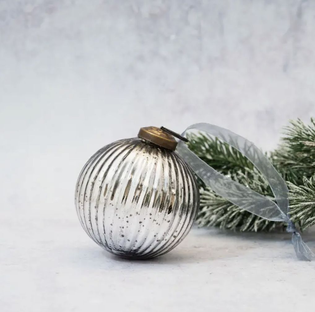 Slate Glass Ribbed Ornament | 3&quot;