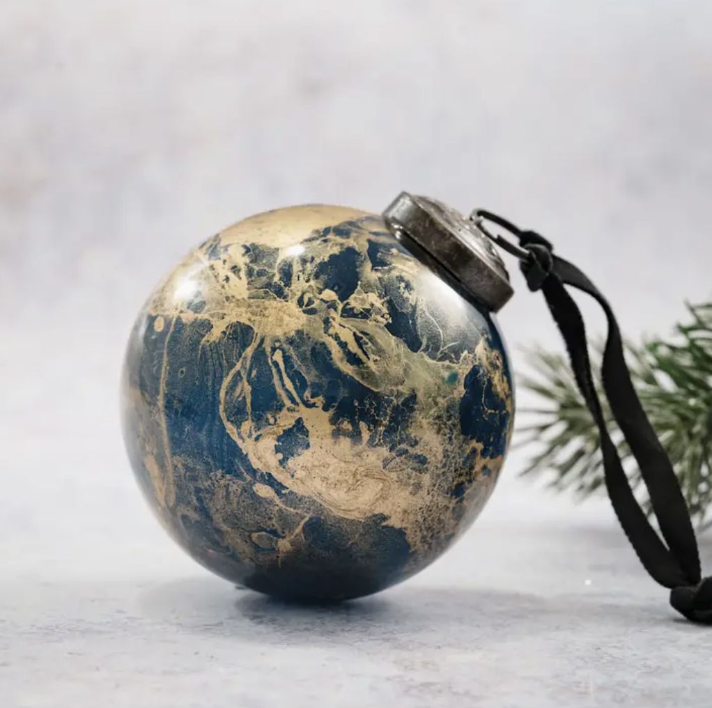 Teal Marble Glass Ornament | 3&quot;