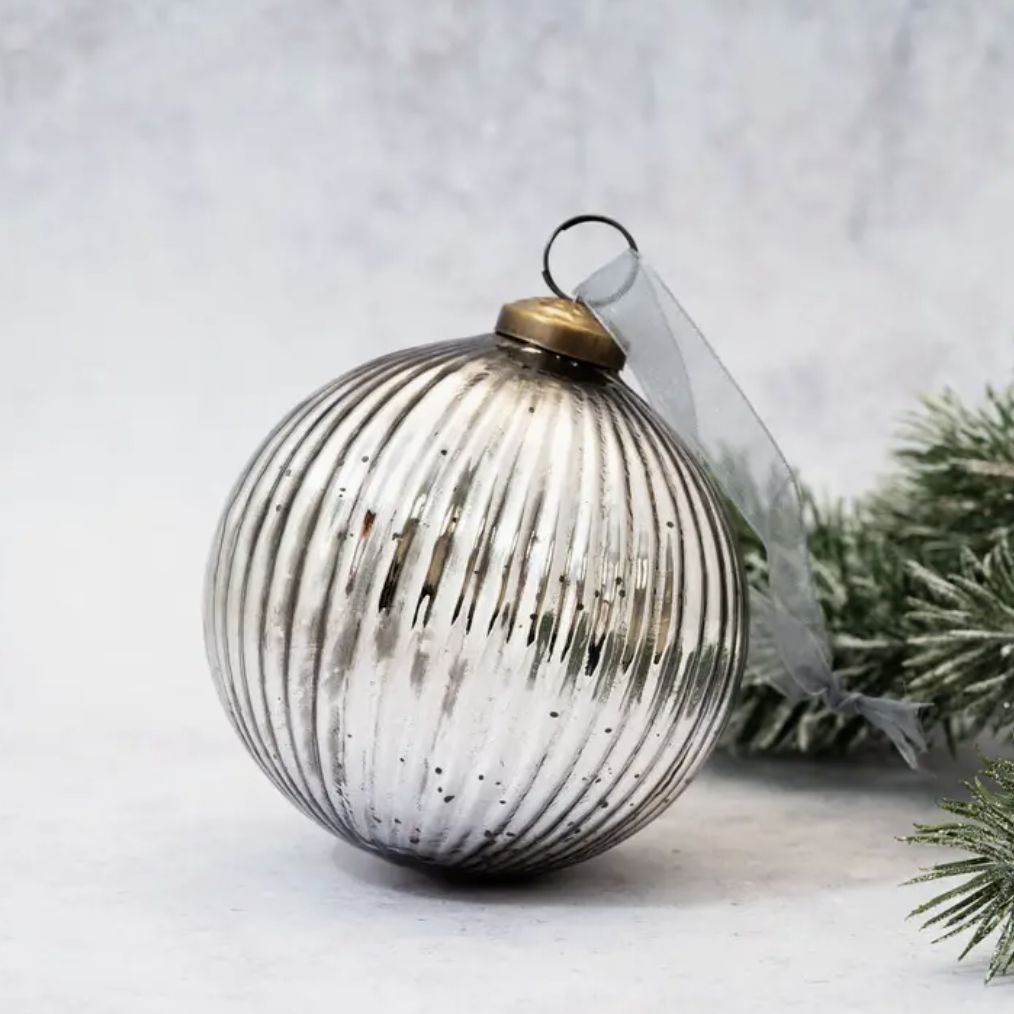 Slate Glass Ribbed Ornament | 4&quot;