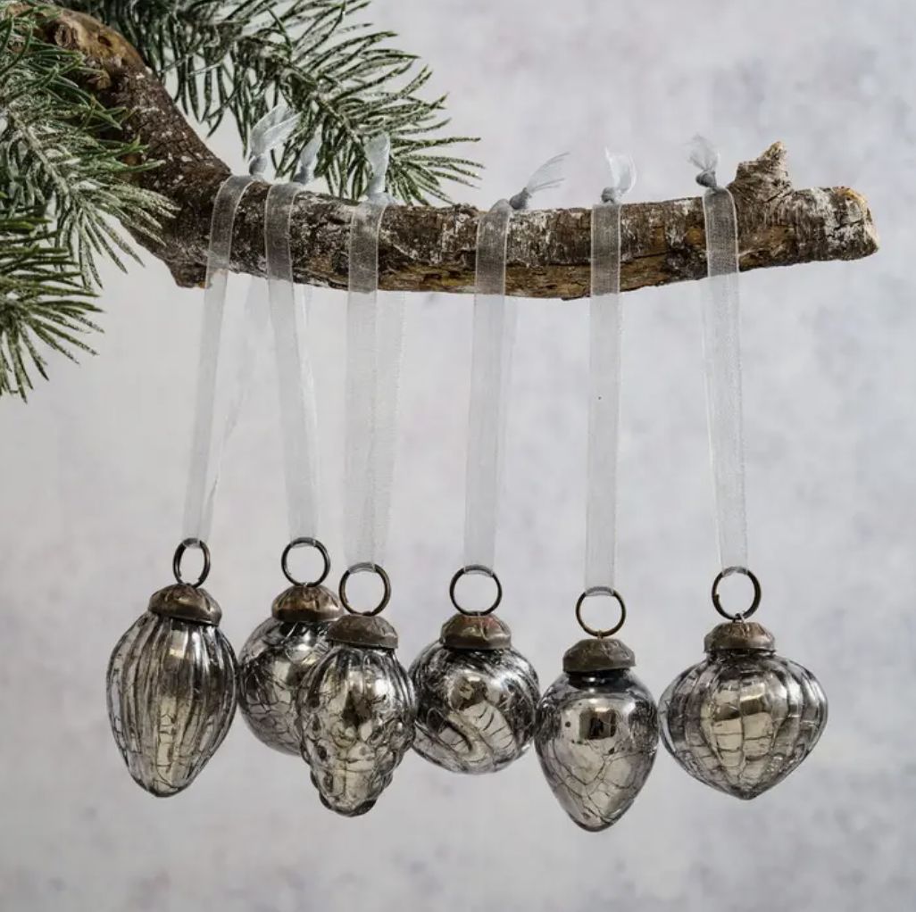 Slated Cracked Glass Ornaments | Set of 6