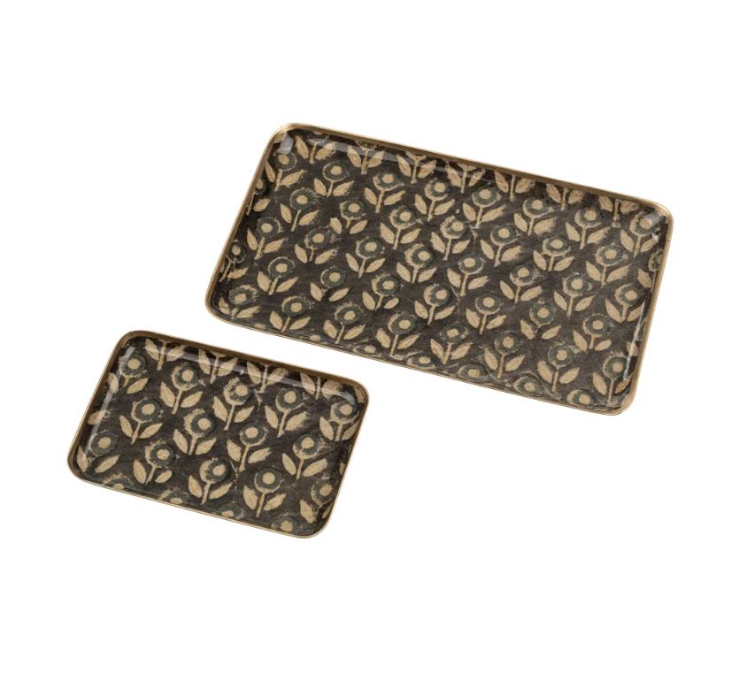 Block Printed Enamel Tray, Size: Small