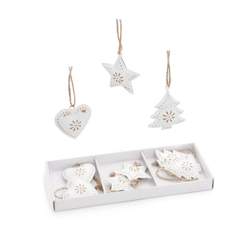Metal Ornaments Heart, Star &amp; Tree | Set of 9