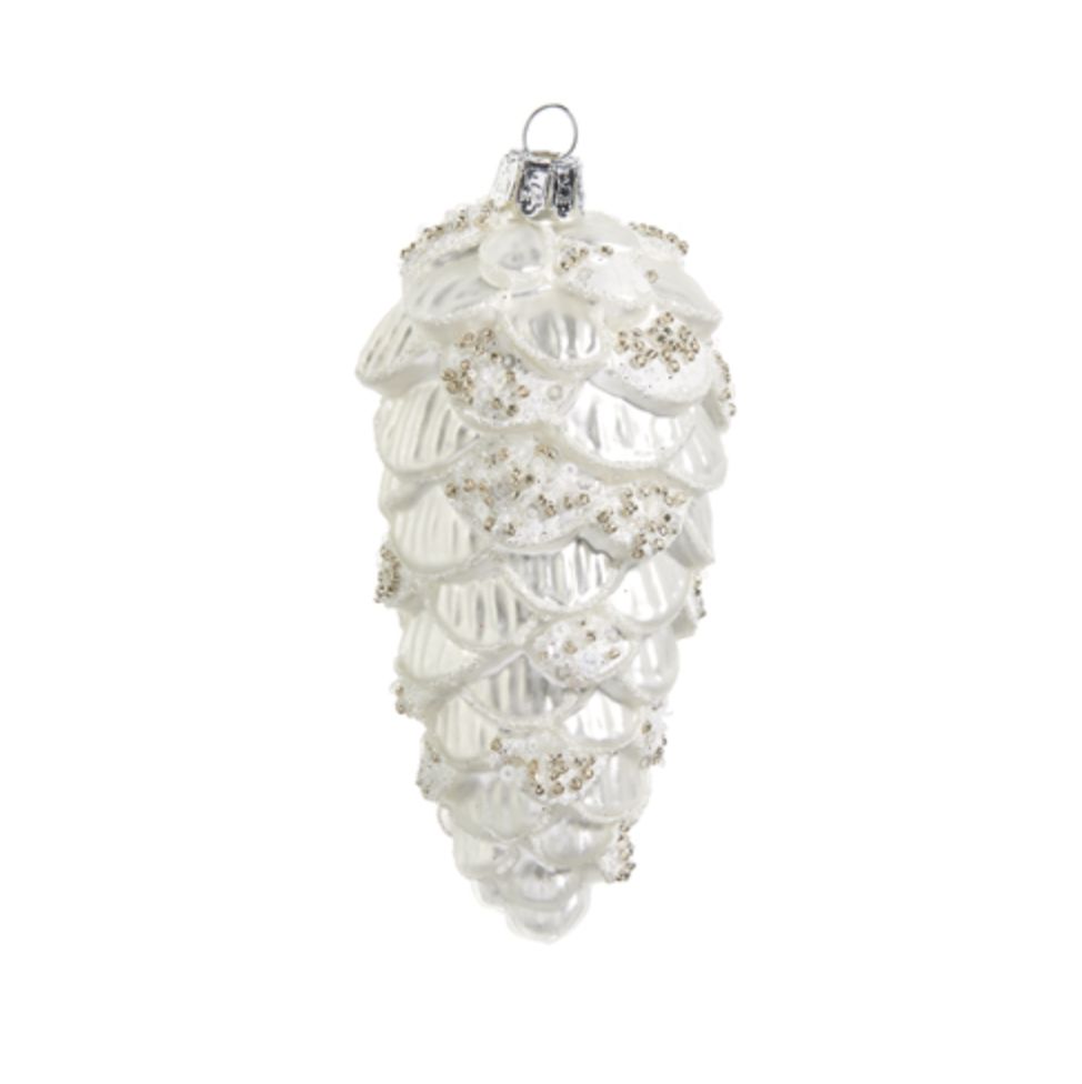 Metallic White Pinecone Ornament