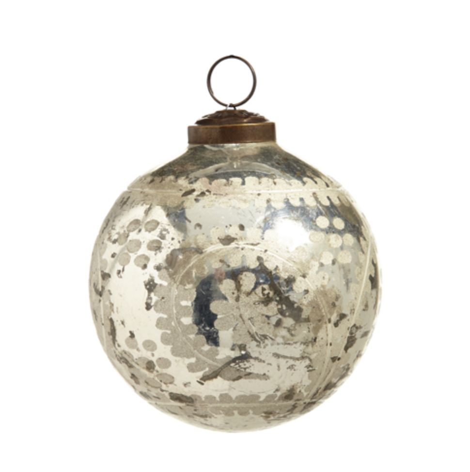 Etched Silver Mercury Glass Ornament