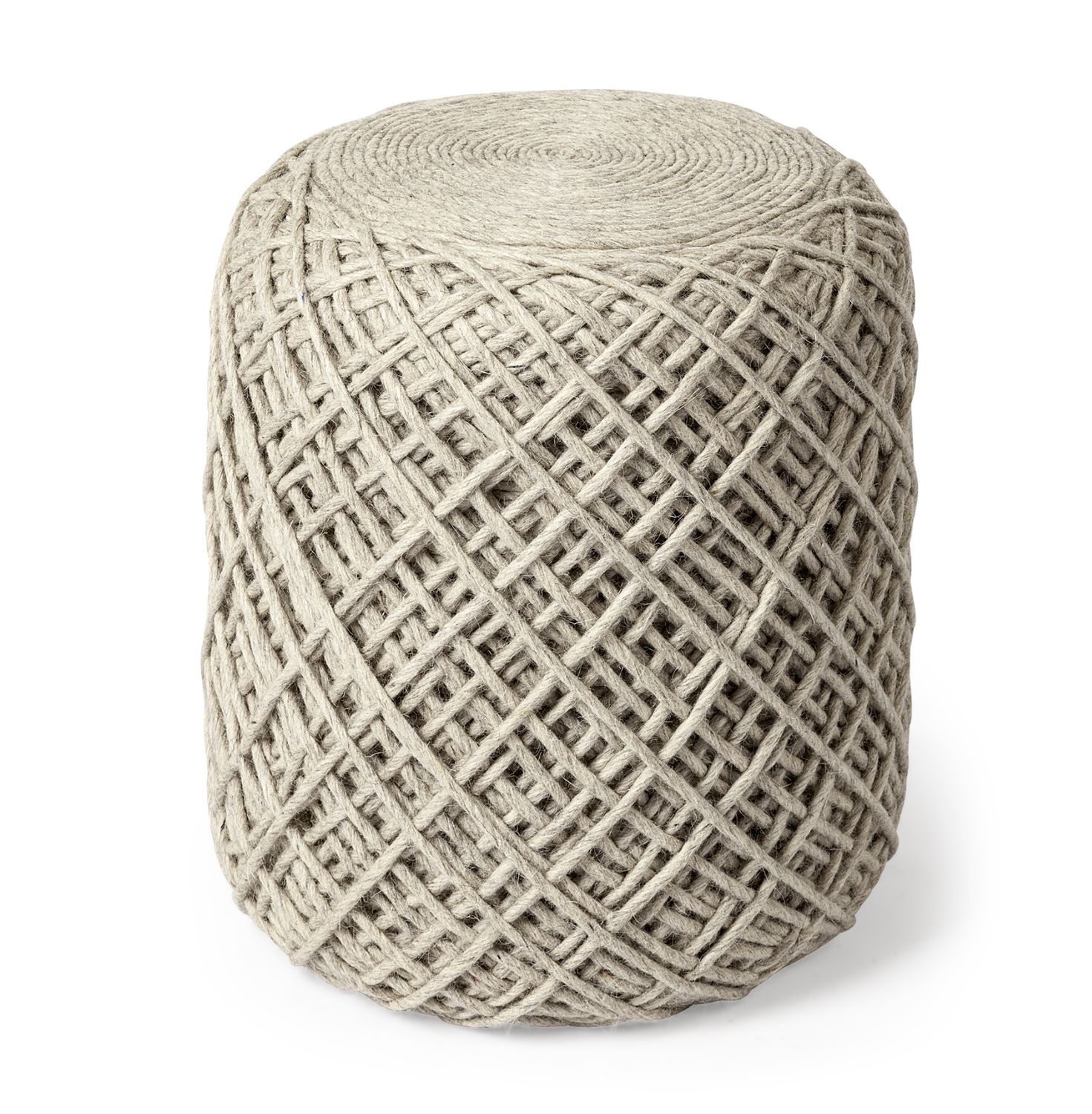 Allium Handwoven Wool Cylindrical Pouf | Oatmeal