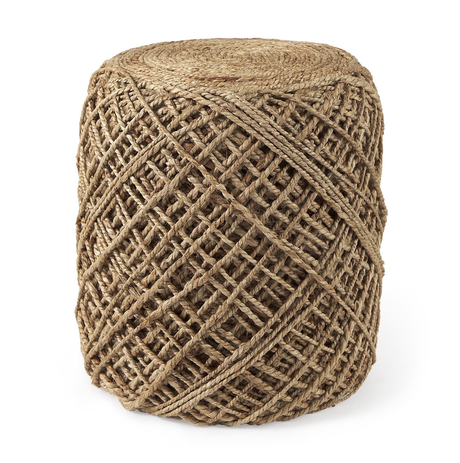 Allium Handwoven Wool Cylindrical Pouf | Brown