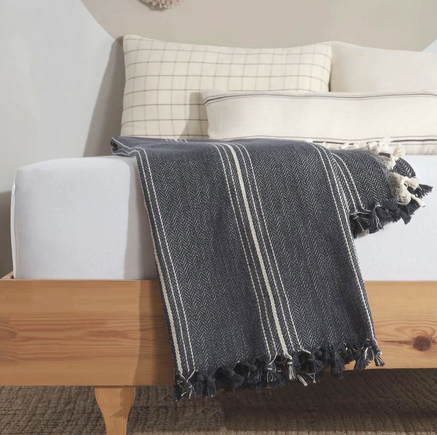 Navy Blue Throw with Stripes