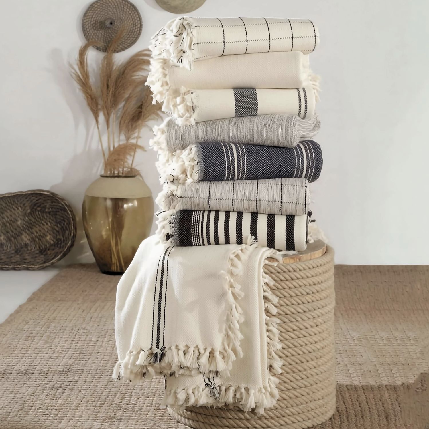 Minimalist Throw | Cream with Black Stripes