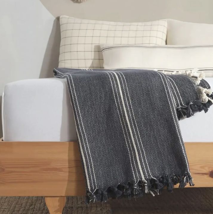 Minimalist Throw | Navy Blue with Stripes