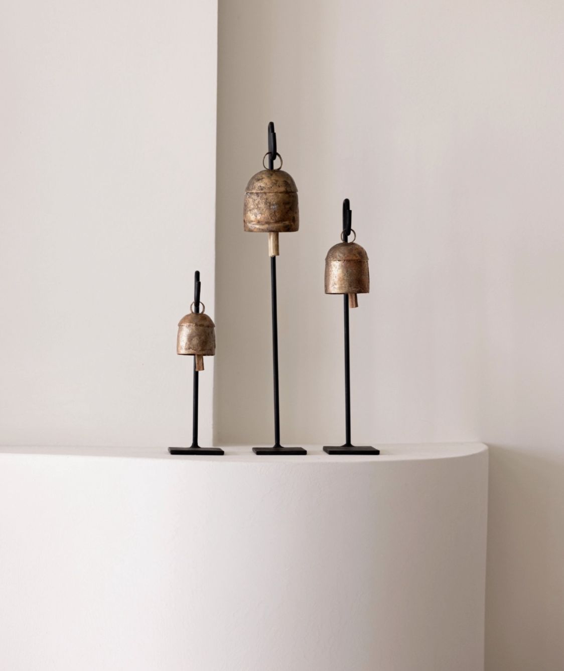 Vintage Inspired Iron Bell Stands Shelf Styling