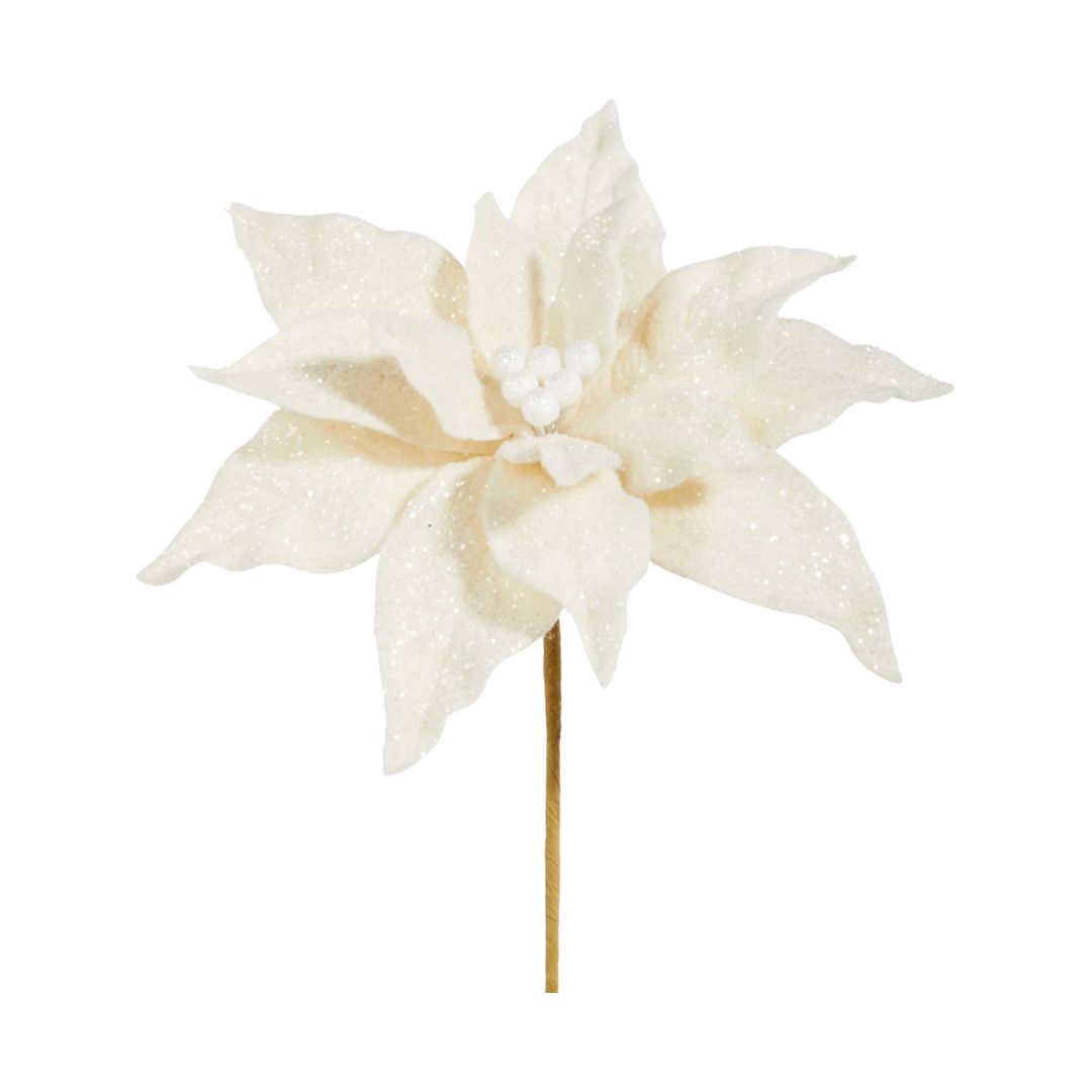 White Glittered Poinsettia Stem