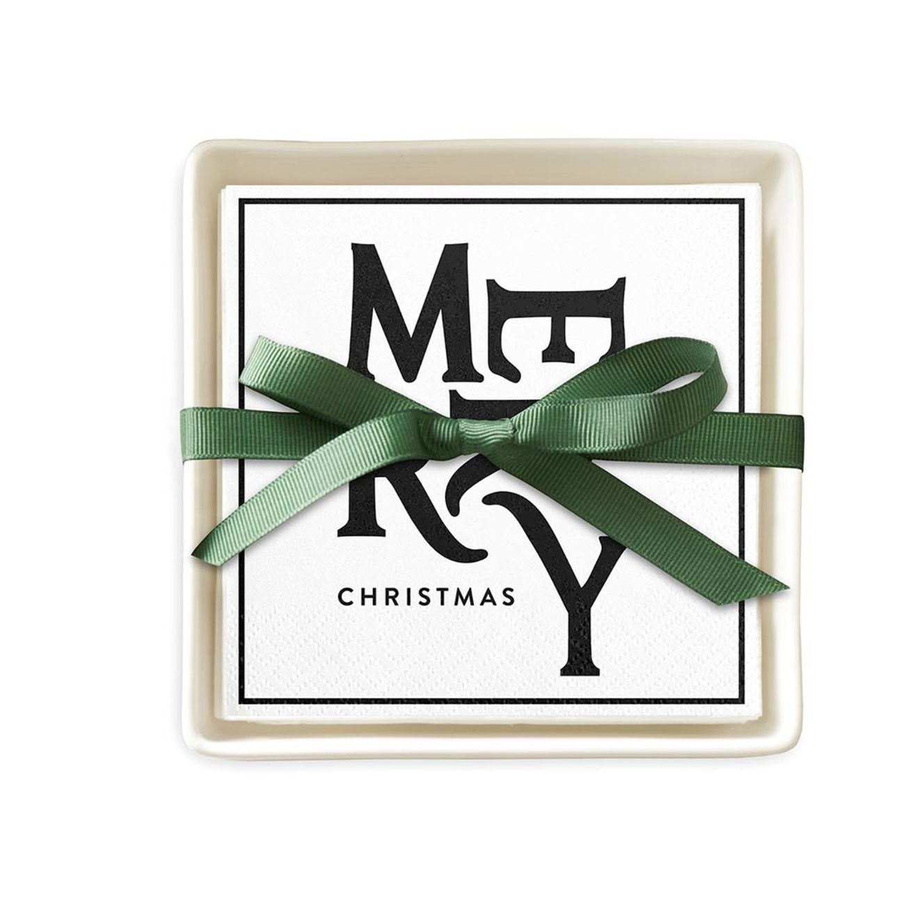 Ceramic Napkin Tray + Napkins | Merry Christmas