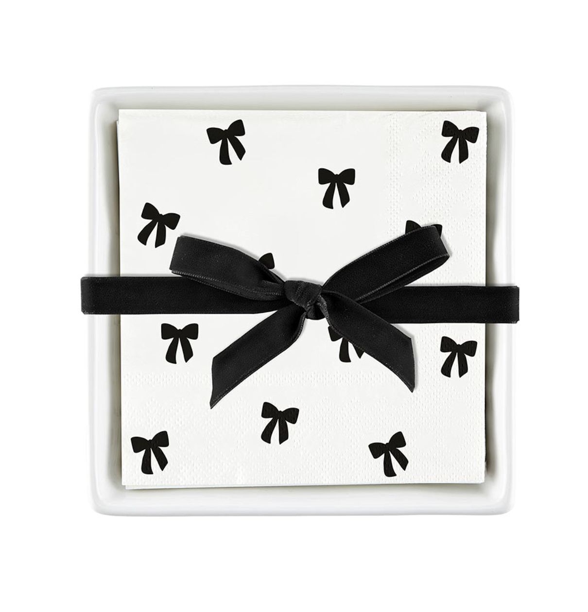 Ceramic Napkin Tray + Napkins | Black Bows