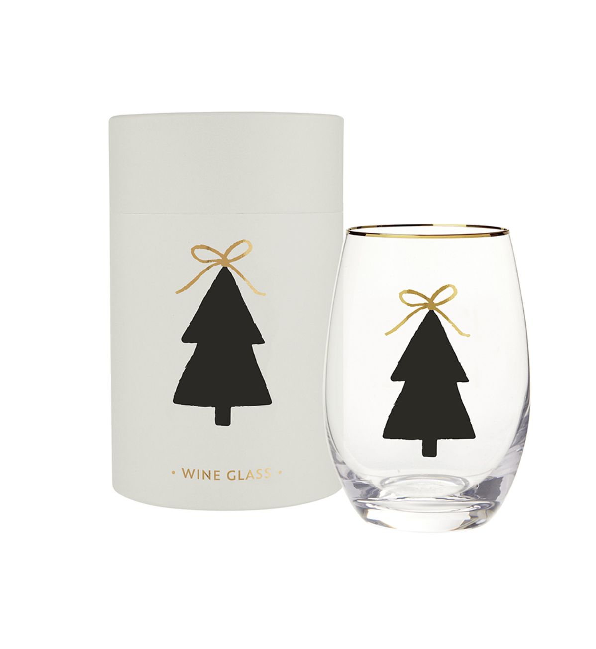 Gold Foil Stemless Wine Glass | Tree with Bow