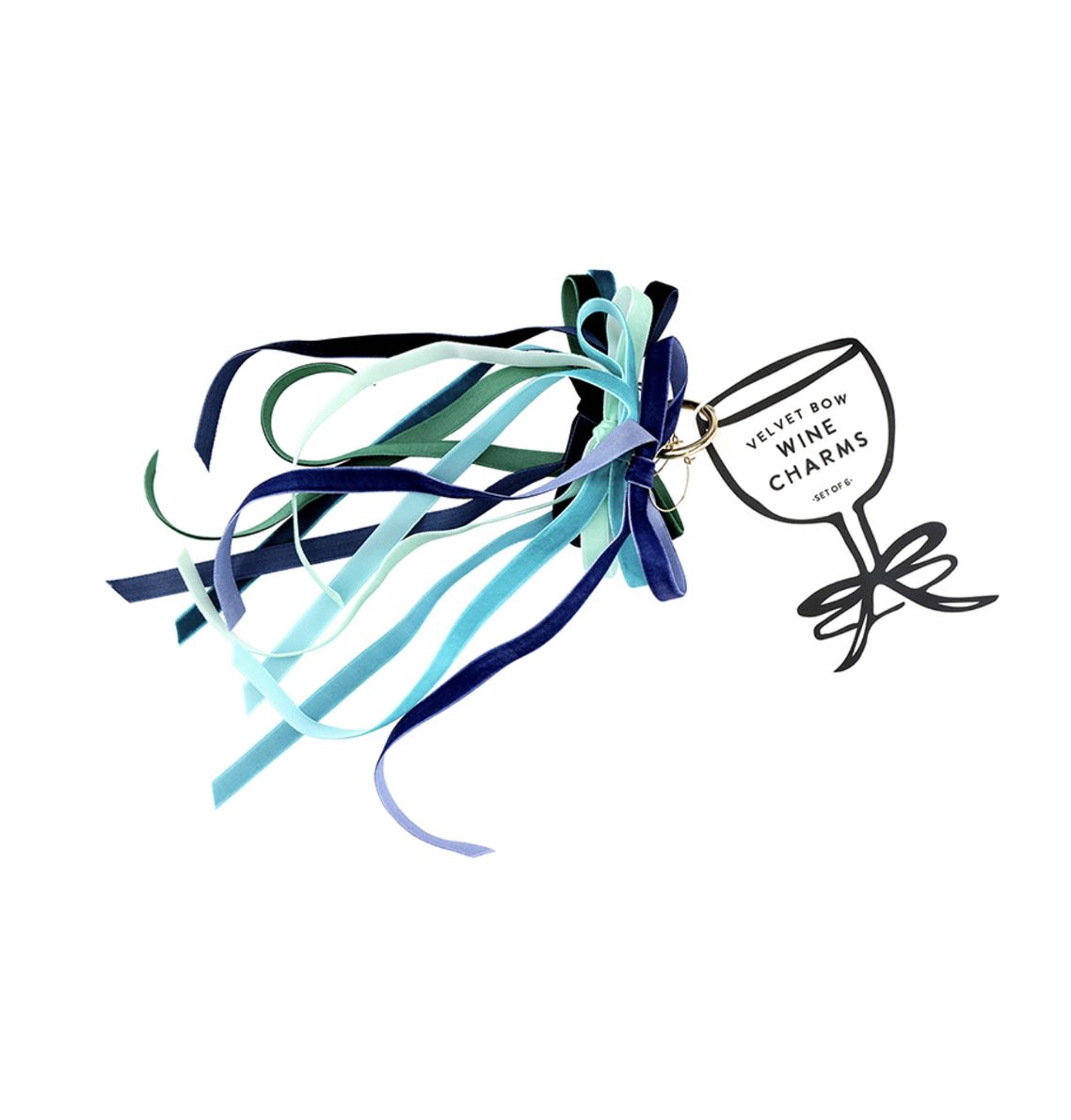 Blue Velvet Bow Wine Charm | Set of 6