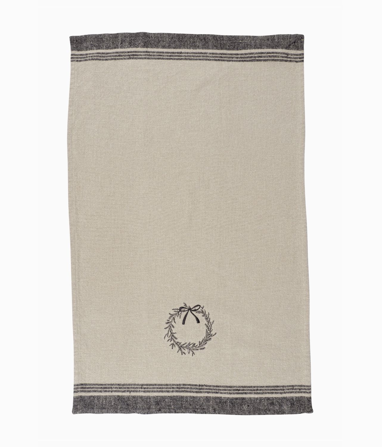 Natural Embroidered Holiday Kitchen Towel