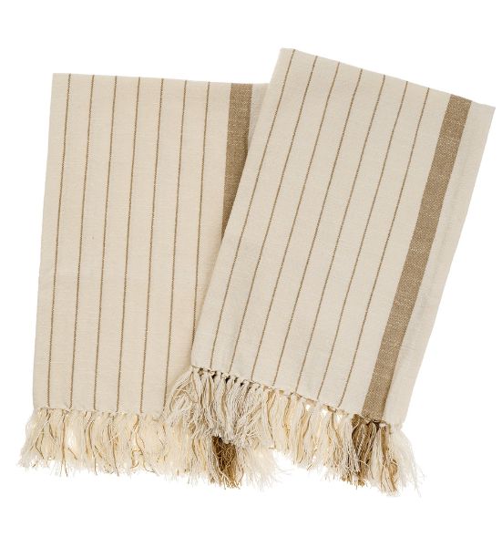 Pinstripe Hand Towels | Warm Sand S/2