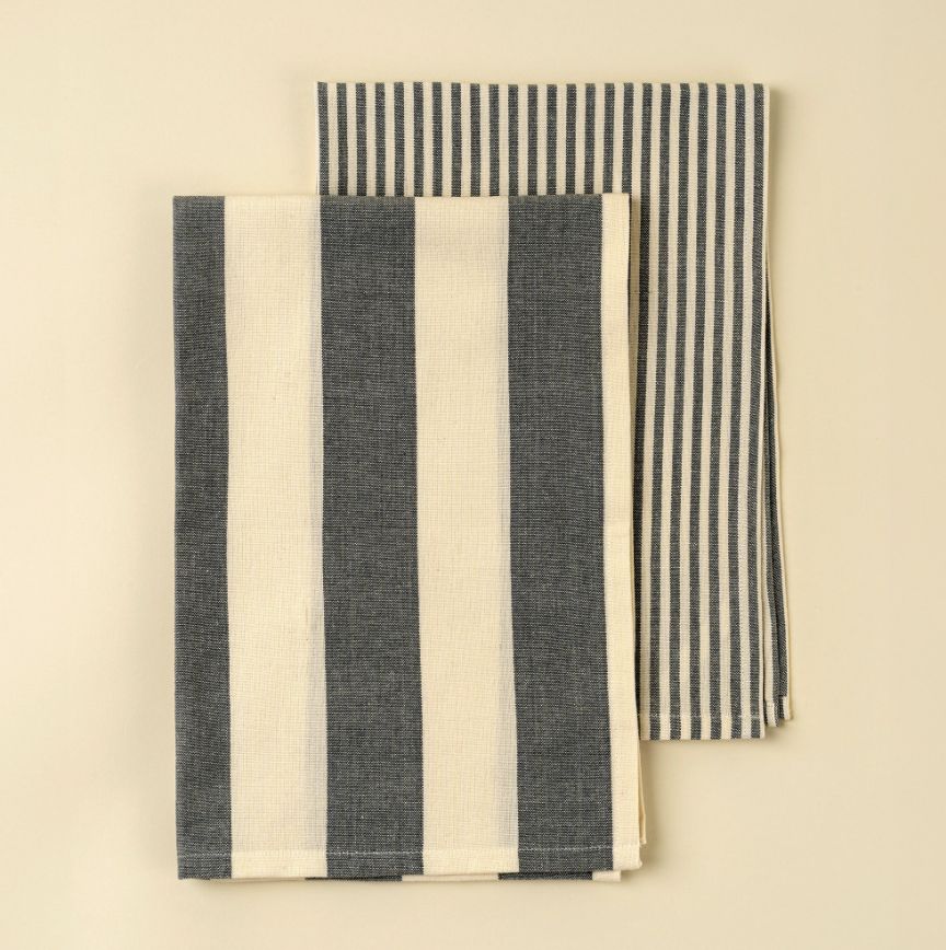 Hampton Stripe Tea Towels | Stone S/2