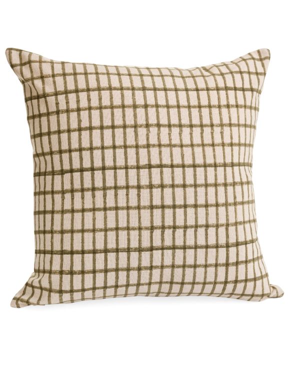 Block Check Print Pillow | Olive Green
