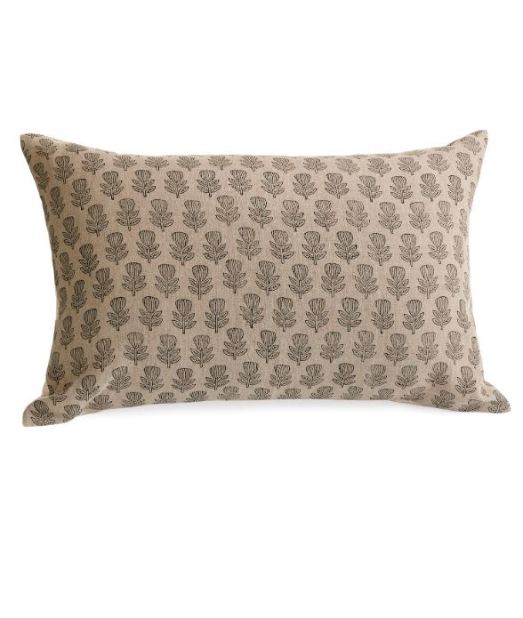 Linen Flowers Pillow | Natural/Black