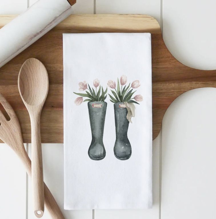 Tulip Boots Tea Towel | Natural