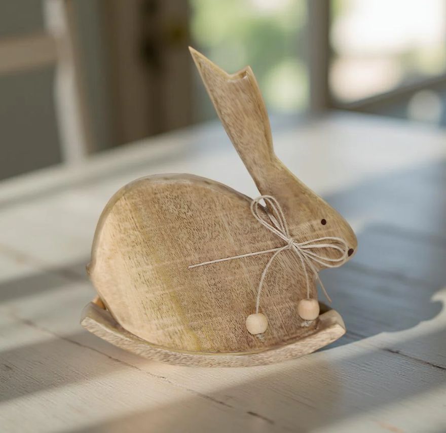 Mango Wood Rabbit with Bow