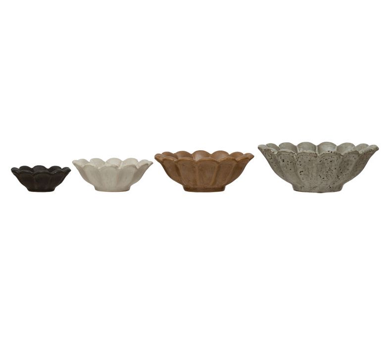 Round Stoneware Flower Bowls | Set of 4