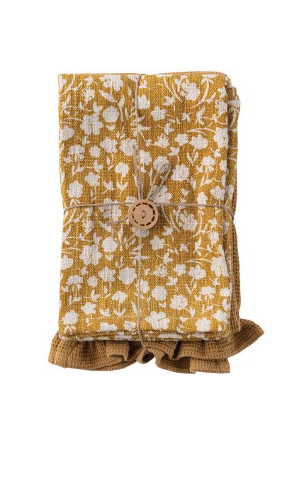 Cotton Tea Towel Set of 2 | Assorted Styles, Colour: Yellow