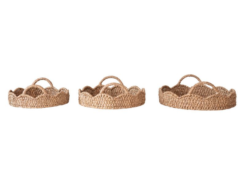 Round Rattan Scalloped Trays | Set of 3