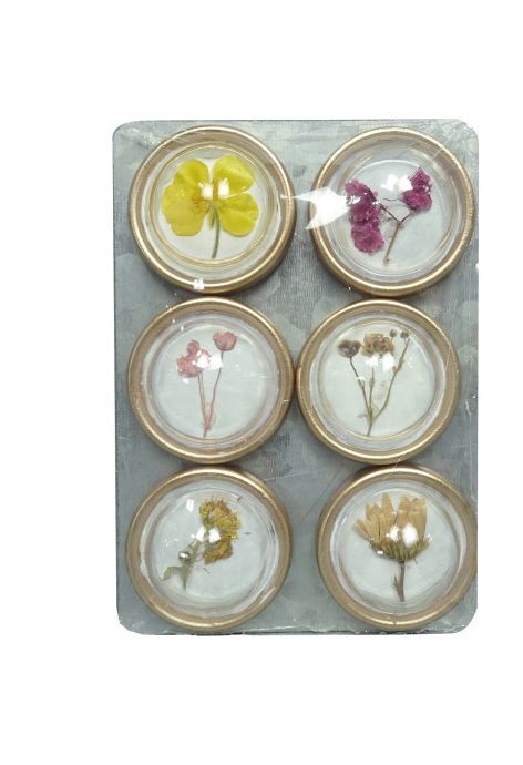 Metal Magnets with Dried Flowers | Set of 6