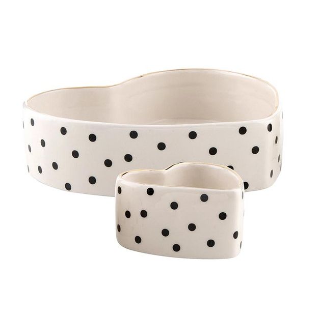 Polka Dot Heart Bowl with Gold Rim