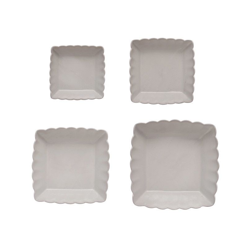 Stoneware Scalloped Serving Dishes|White x4