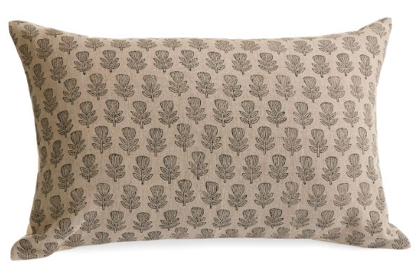 Linen Block Printed Floral Pillow | 16"x24"
