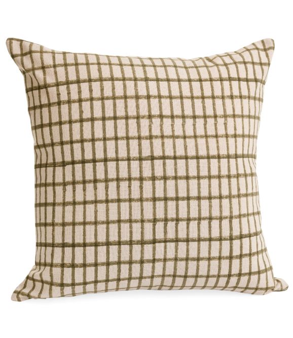 Cotton Block Print Pillow | Olive Green