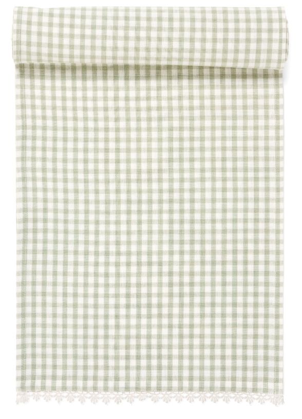 Woven Cotton Gingham Table Runner | Sage