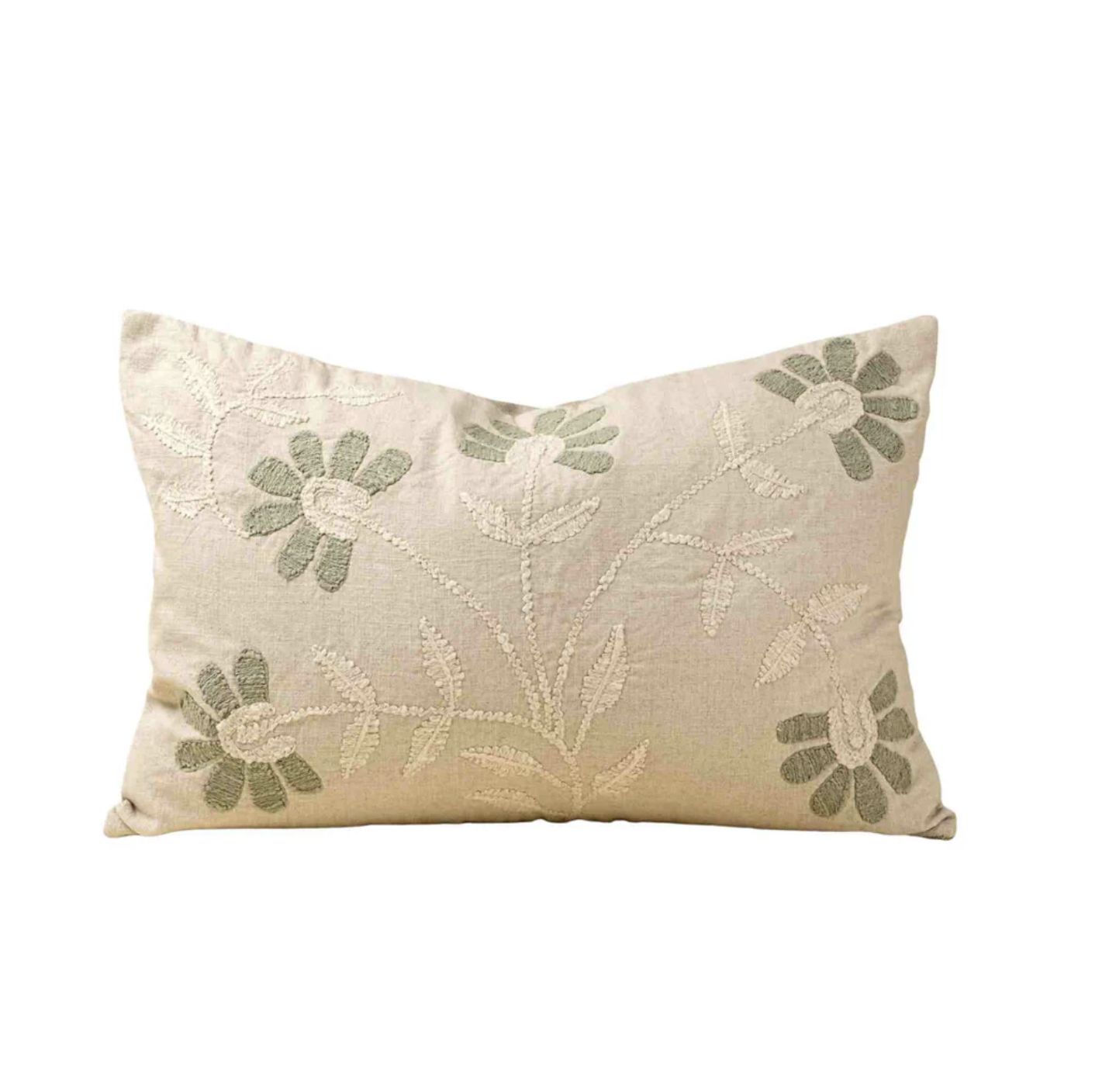 Petal Embroidered Pillow | Green