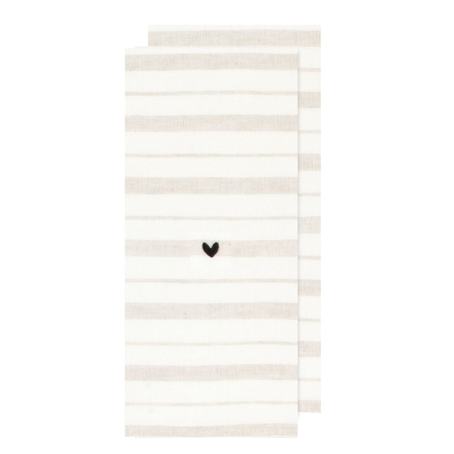 Tan Heart Stripe Tea Towel | Set of 2