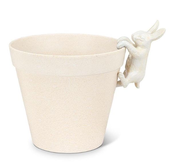 Plant Pot w Bunny | Antique White