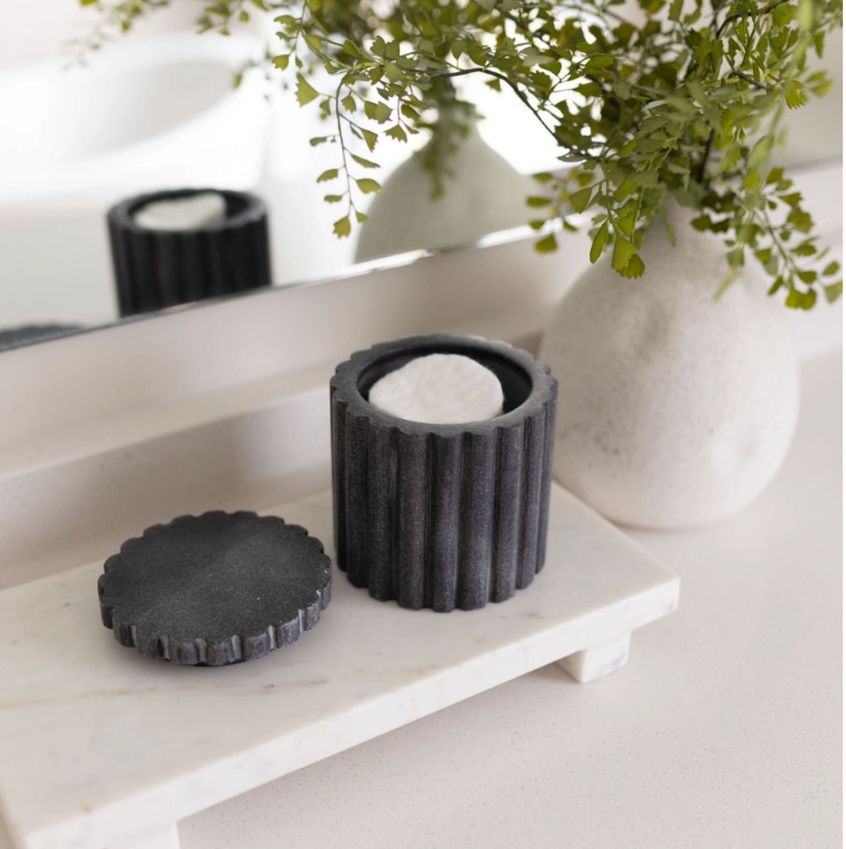 Fluted Black Marble Canister