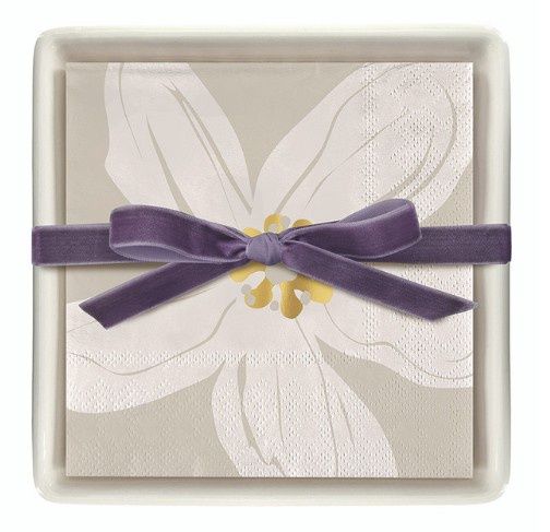 Ceramic Tray &amp; Napkins | Beige Flower