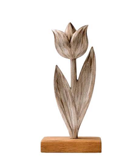 Metal Tulip on Wood Base