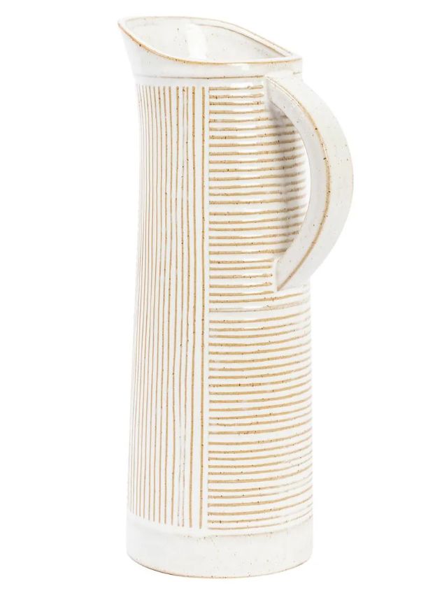 Ceramic White Lines Pitcher Vase