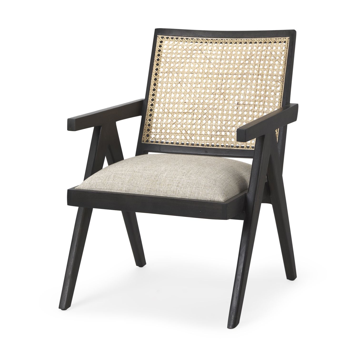 Cane-Back Dinning Chair | Black/Beige