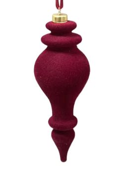 Flocked Finial Ornament 5.5" | Burgundy