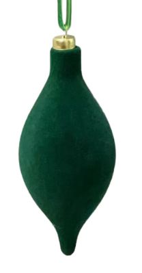 Flocked Teardrop Ornament 6" | Dark Green