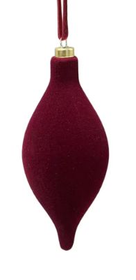 Flocked Teardrop Ornament 6" | Burgundy